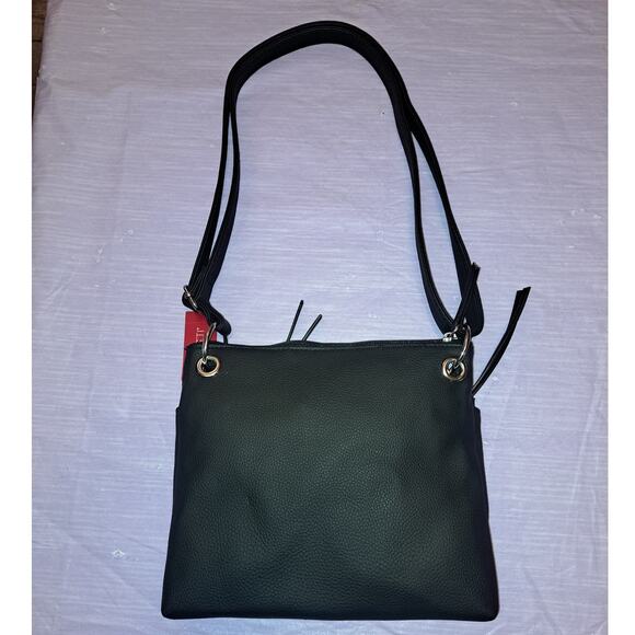 Rosetti Black Floral Stitched Crossbody Bag Double Zipper Adjustable Strap - Picture 8 of 13